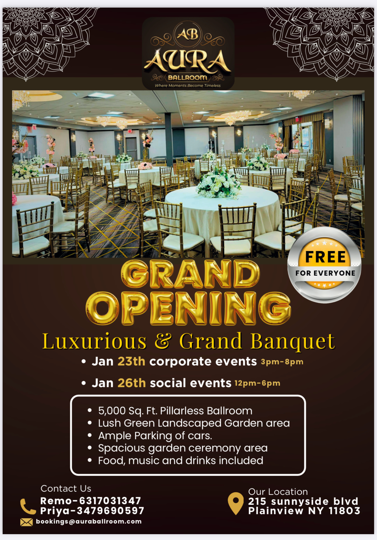 Aura Ballroom - Hall Rentals in Plainview, NY in Plainview, Plainview